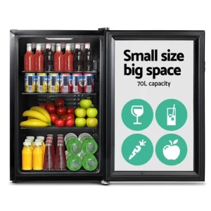 Devanti 70L Bar Fridge Glass Door w/Light Black